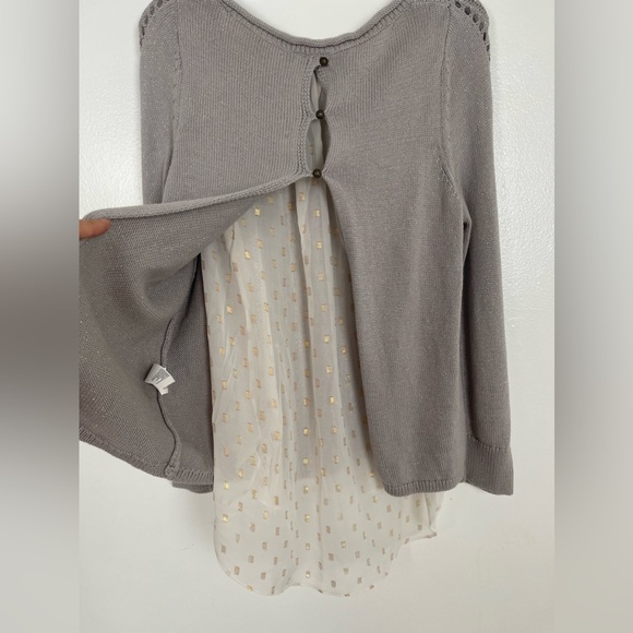 Lucky Brand Layered Split Back Metallic Sweater Gray Cream Gold Womens Size XS - Picture 5 of 14
